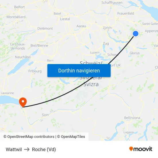 Wattwil to Roche (Vd) map