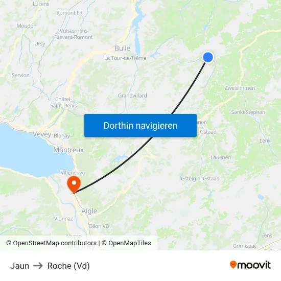 Jaun to Roche (Vd) map