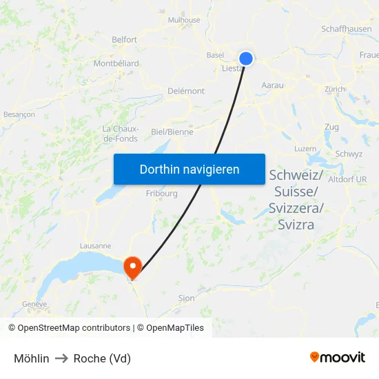 Möhlin to Roche (Vd) map
