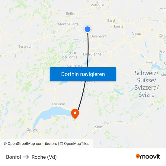Bonfol to Roche (Vd) map