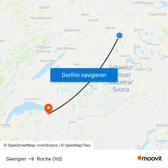 Seengen to Roche (Vd) map