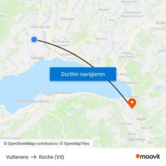 Vullierens to Roche (Vd) map