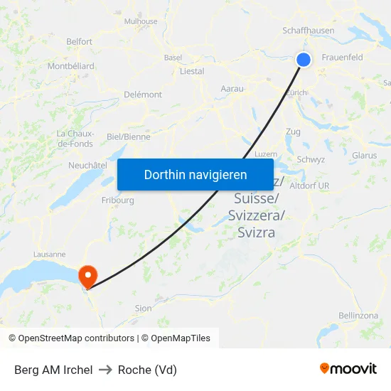 Berg AM Irchel to Roche (Vd) map