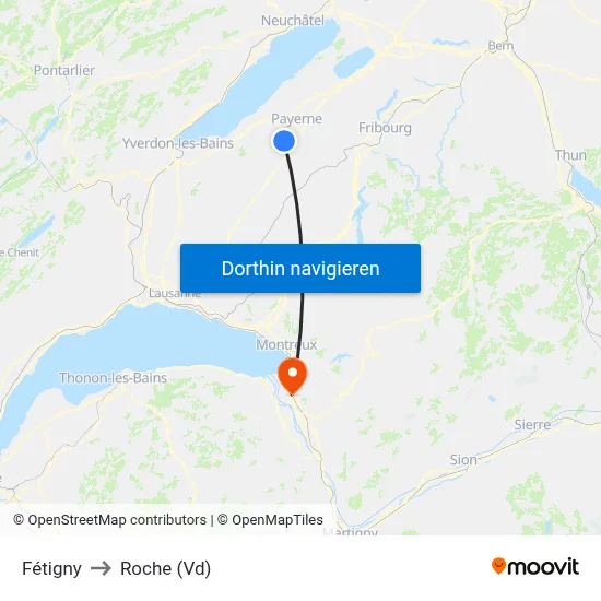 Fétigny to Roche (Vd) map