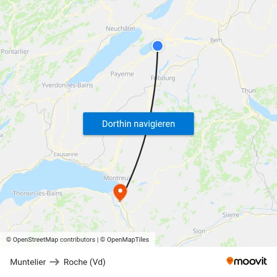 Muntelier to Roche (Vd) map