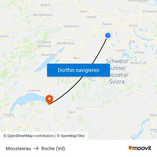 Moosleerau to Roche (Vd) map