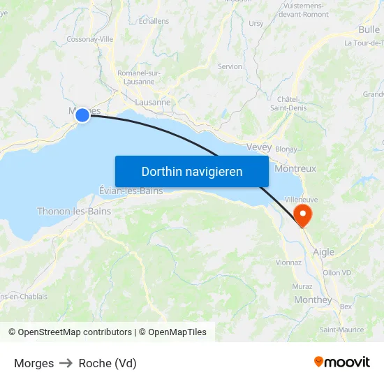 Morges to Roche (Vd) map