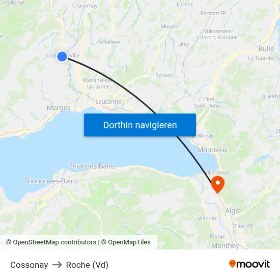 Cossonay to Roche (Vd) map