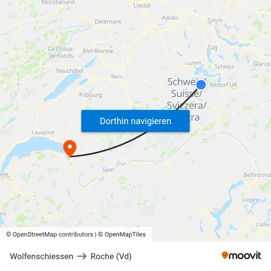 Wolfenschiessen to Roche (Vd) map