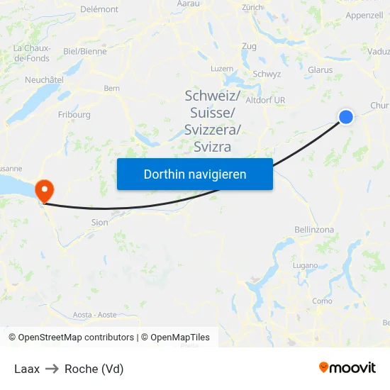 Laax to Roche (Vd) map