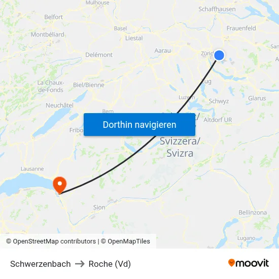 Schwerzenbach to Roche (Vd) map