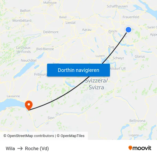 Wila to Roche (Vd) map