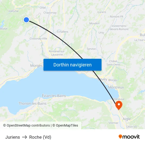 Juriens to Roche (Vd) map