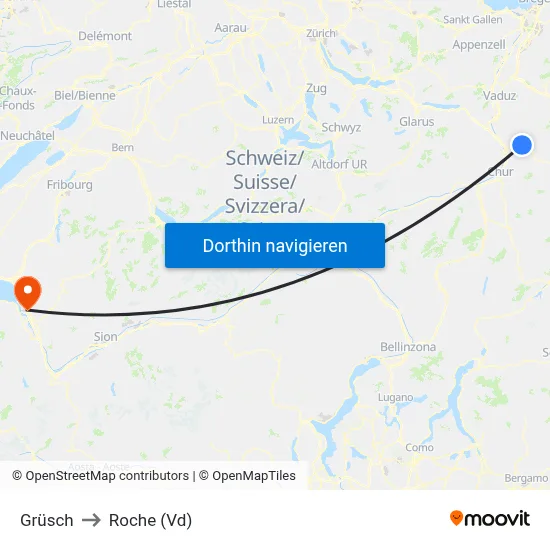 Grüsch to Roche (Vd) map