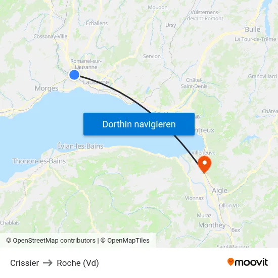 Crissier to Roche (Vd) map