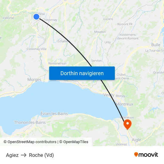 Agiez to Roche (Vd) map