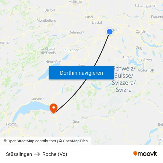 Stüsslingen to Roche (Vd) map