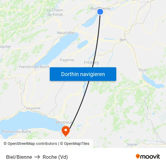 Biel/Bienne to Roche (Vd) map