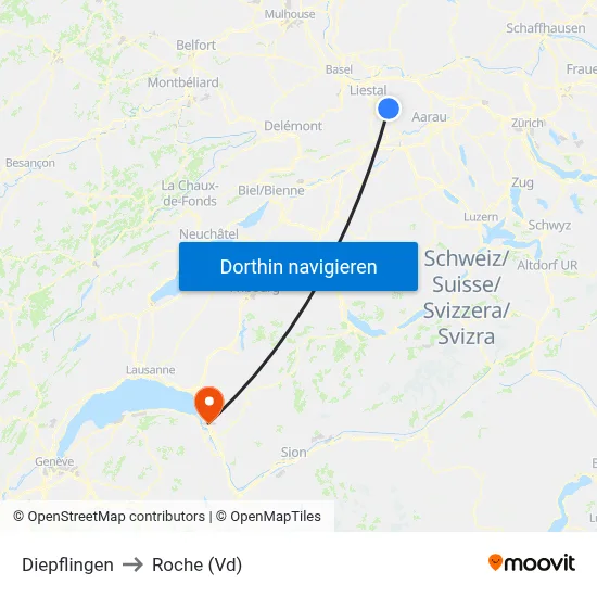 Diepflingen to Roche (Vd) map