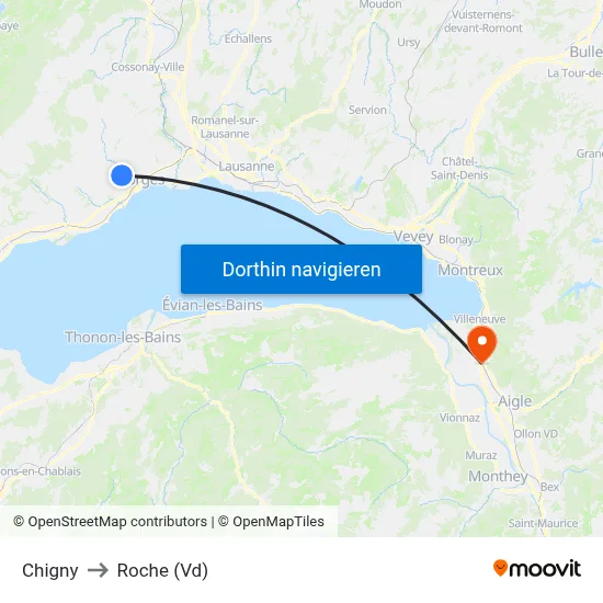 Chigny to Roche (Vd) map