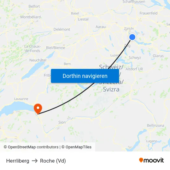 Herrliberg to Roche (Vd) map