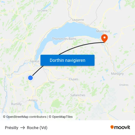 Présilly to Roche (Vd) map