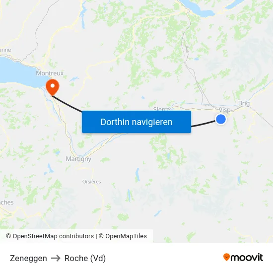 Zeneggen to Roche (Vd) map