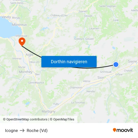 Icogne to Roche (Vd) map