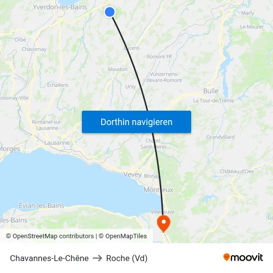 Chavannes-Le-Chêne to Roche (Vd) map