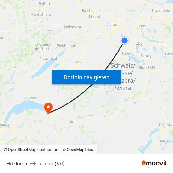 Hitzkirch to Roche (Vd) map