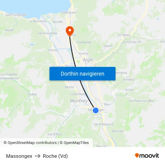 Massongex to Roche (Vd) map