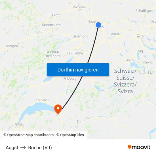 Augst to Roche (Vd) map
