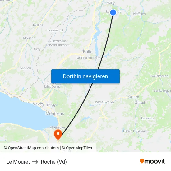 Le Mouret to Roche (Vd) map