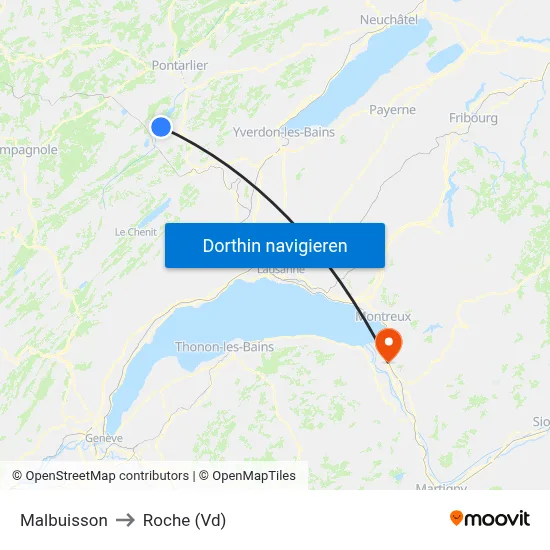 Malbuisson to Roche (Vd) map