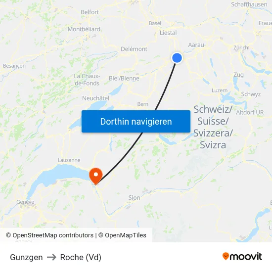 Gunzgen to Roche (Vd) map