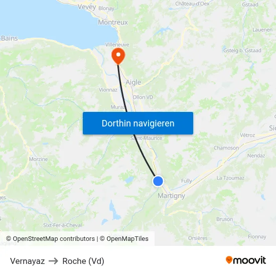Vernayaz to Roche (Vd) map