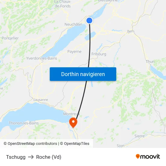 Tschugg to Roche (Vd) map