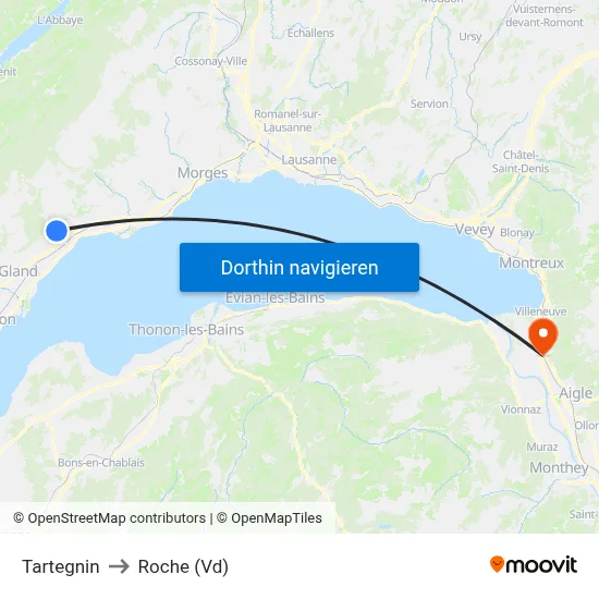 Tartegnin to Roche (Vd) map