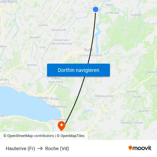 Hauterive (Fr) to Roche (Vd) map
