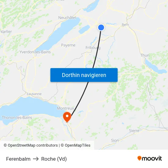 Ferenbalm to Roche (Vd) map