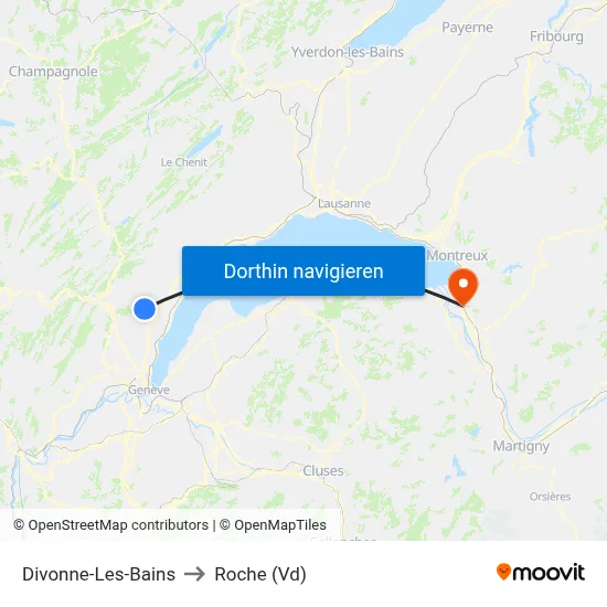 Divonne-Les-Bains to Roche (Vd) map
