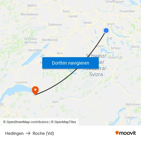Hedingen to Roche (Vd) map