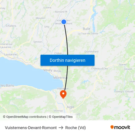 Vuisternens-Devant-Romont to Roche (Vd) map