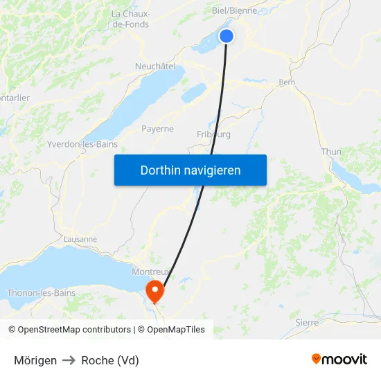 Mörigen to Roche (Vd) map