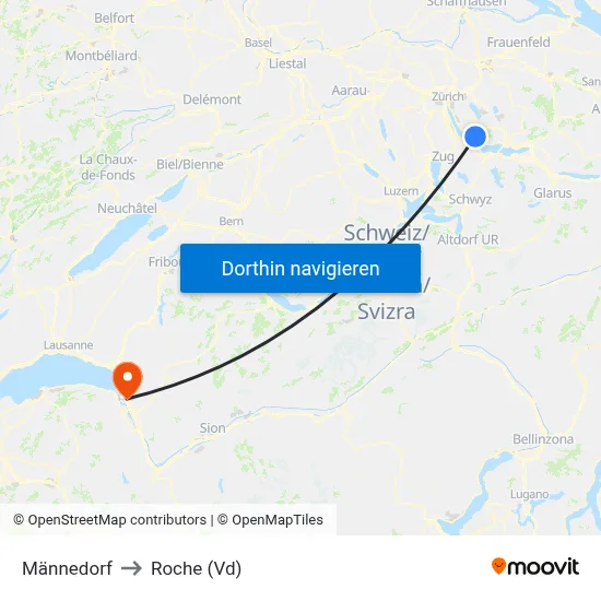 Männedorf to Roche (Vd) map