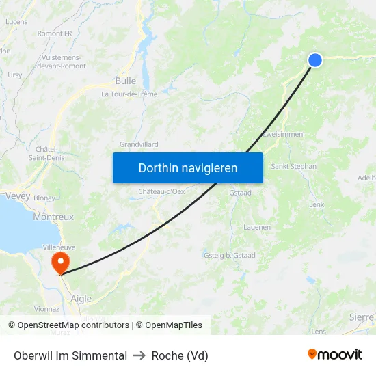 Oberwil Im Simmental to Roche (Vd) map