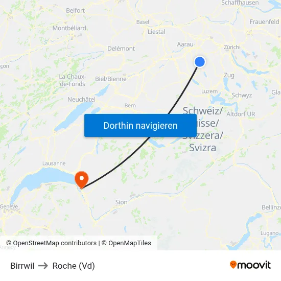 Birrwil to Roche (Vd) map
