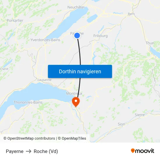 Payerne to Roche (Vd) map