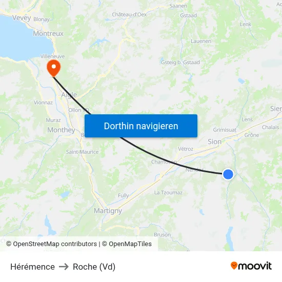 Hérémence to Roche (Vd) map
