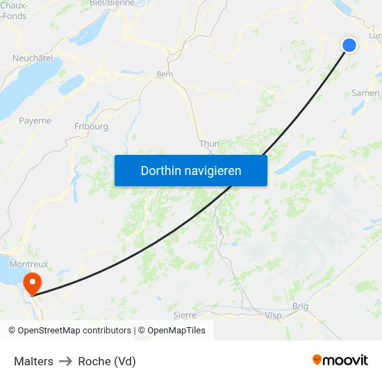 Malters to Roche (Vd) map